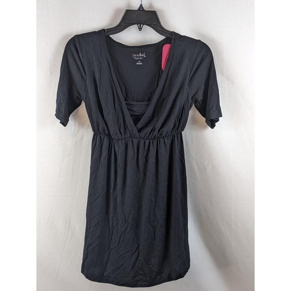 Ingrid & Isabel Baby Doll Nursing Shirt Tunic Black XS Maternity Elbow VNeck Top